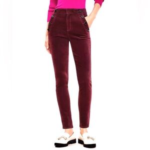 Loft Mariner Velvet Skinny Pants in burgundy with Black Button details size 0/25